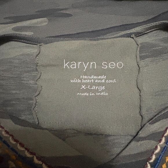 Karyn Seo Embroidered Green Camo Tunic Dress Boho Grunge Festival Size XL - Picture 4 of 5